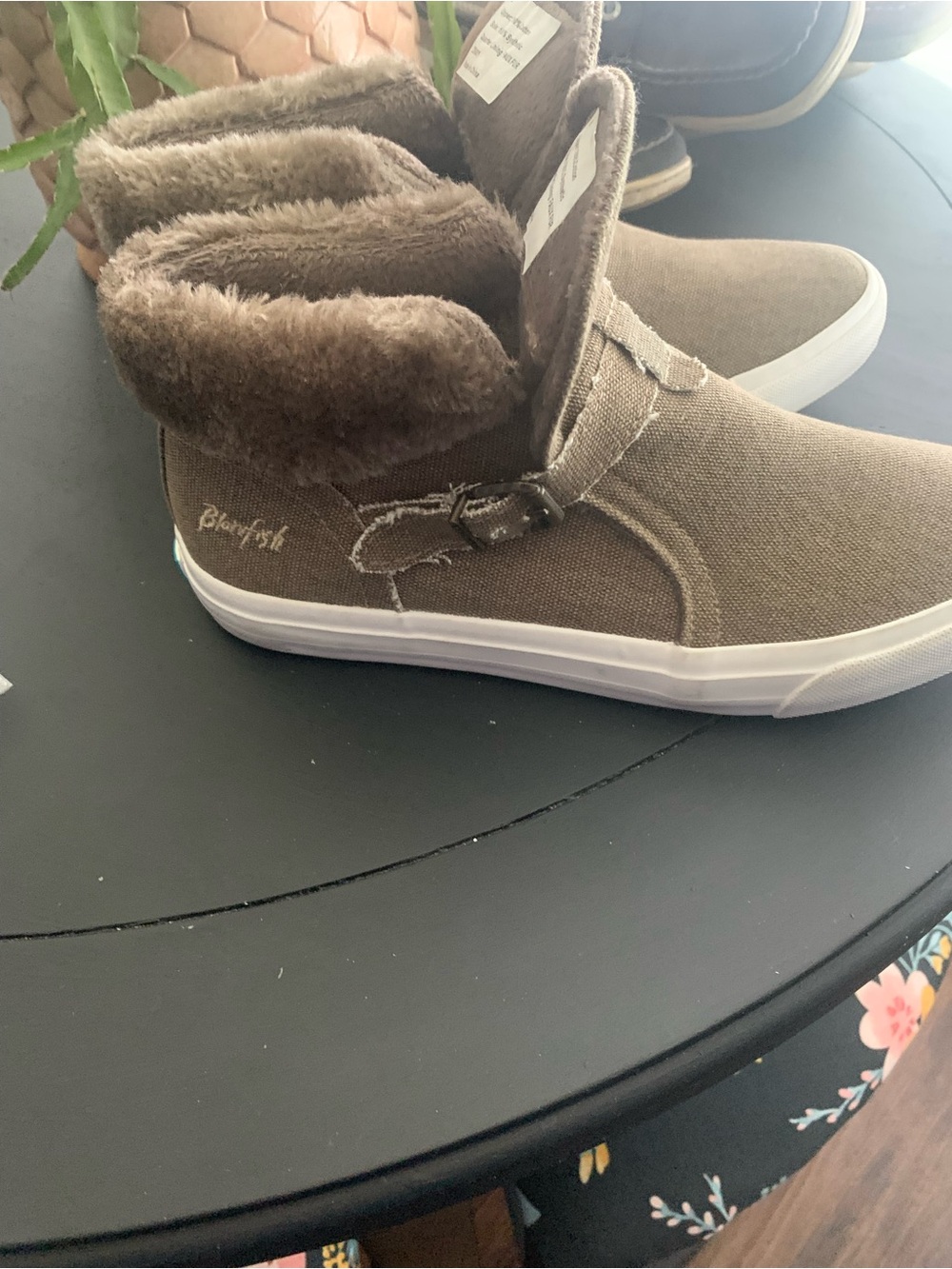 Blowfish Brown Canvas High-Top Sneaker with Sherpa Collar
